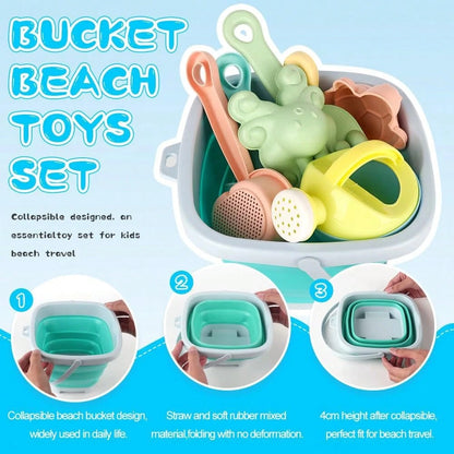 11Pcs Beach Toy Set For Kids, Collapsible Silicone Bucket & Shovels Set With Sand Molds, Beach Essentials For Outdoor Play Summer Fun