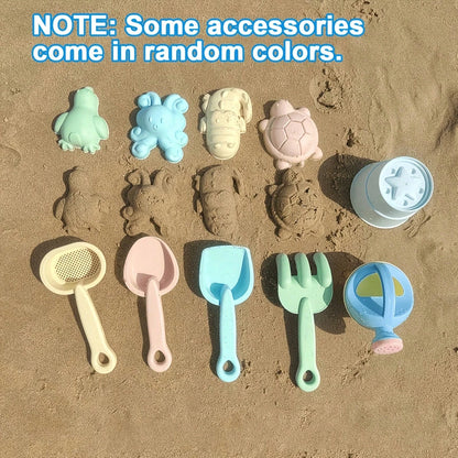 11Pcs Beach Toy Set For Kids, Collapsible Silicone Bucket & Shovels Set With Sand Molds, Beach Essentials For Outdoor Play Summer Fun