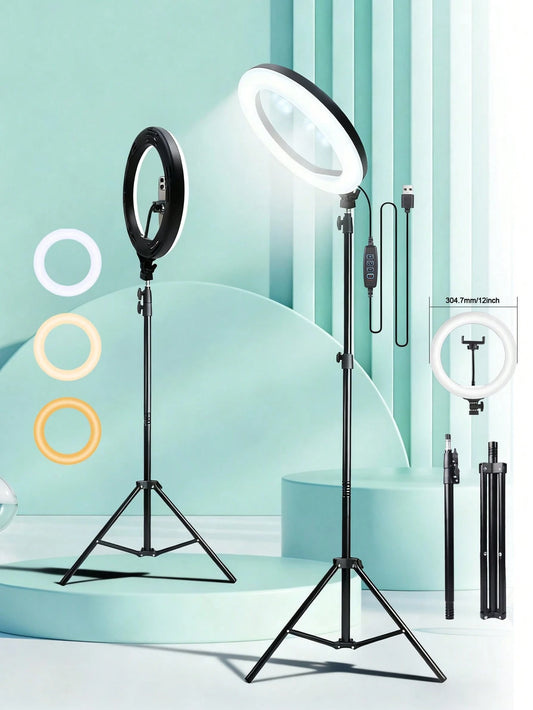 12-Inch Ring Light Strip, 63-Inch Extendable Tripod And Phone Holder, Dimmable LED Ring Light For Photography And Live Streaming, Suitable For Selfie Camera Photography/Makeup/Video/Live Streaming.Thi