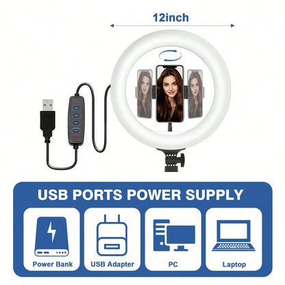 12-Inch Ring Light Strip, 63-Inch Extendable Tripod And Phone Holder, Dimmable LED Ring Light For Photography And Live Streaming, Suitable For Selfie Camera Photography/Makeup/Video/Live Streaming.Thi