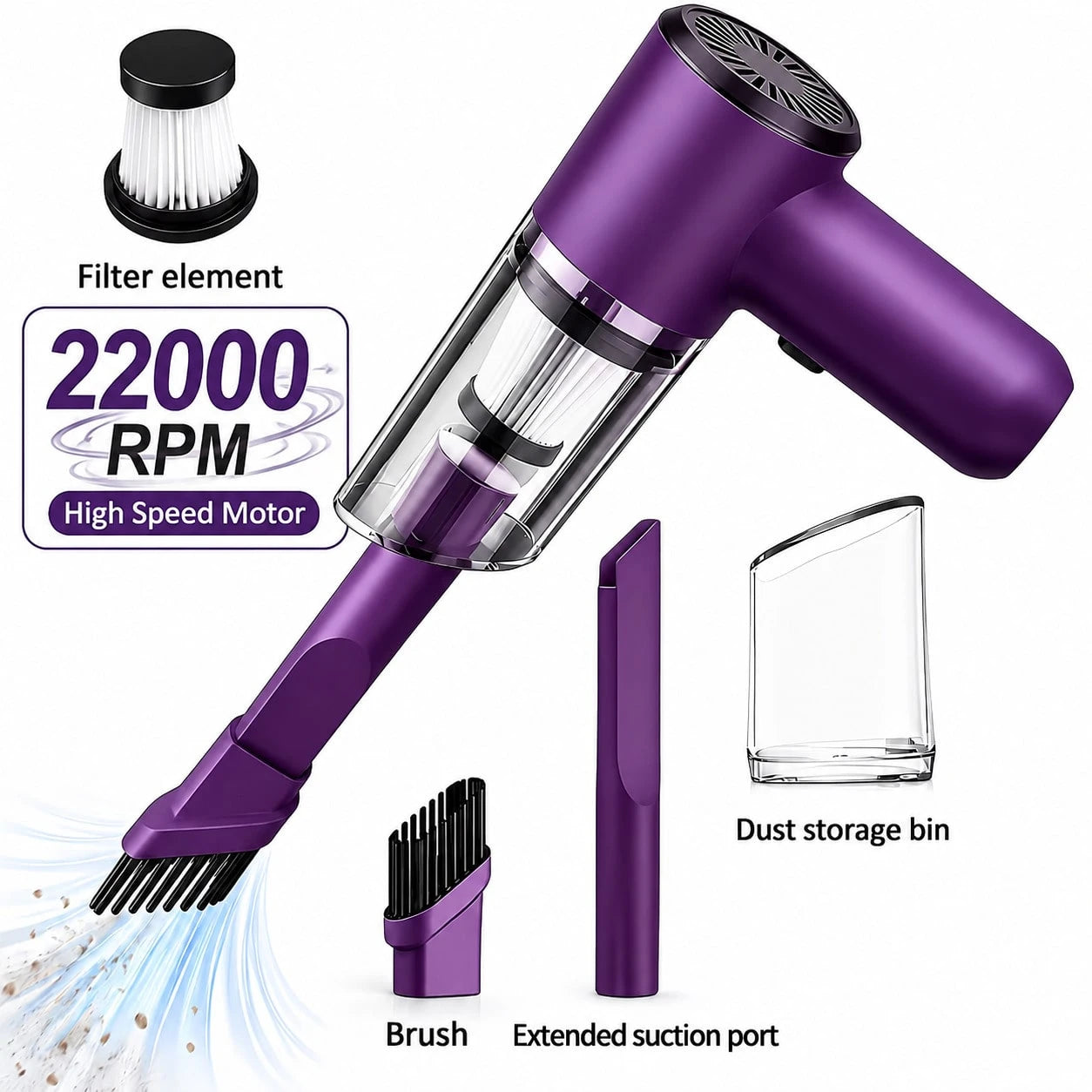 12 Volt Portable Handheld Car Vacuum Cleaner- Powerful, Wireless Design For Easy Removal Of Dust And Pet Hair- Comes With Accessories Kit- Silent Operation