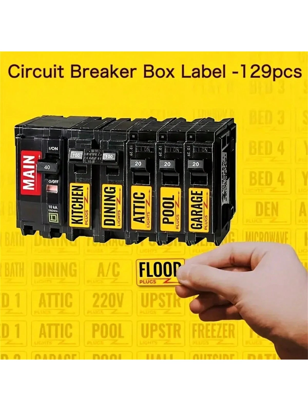 129pcs Set, Electrical Box Panel Labels, Circuit Breaker Catalog Labels, Conspicuous Identification Labels Stickers, Weatherproof Fuse Box Stickers