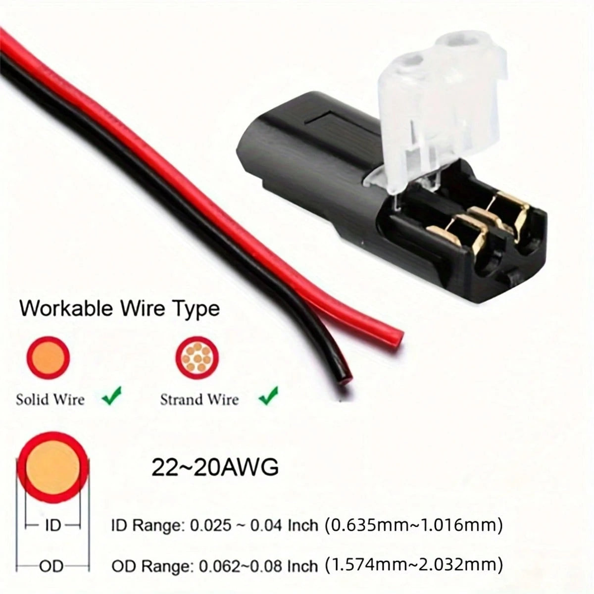 12pcs/60pcs Dual-Wire Insertion Connector, 2-Pin 2-Port, PVC Insulated, Copper Contact Material, Quick Connect Terminal, No-Load Power Mode, With Locking Clip, For LED Wire Connection In Automotive An