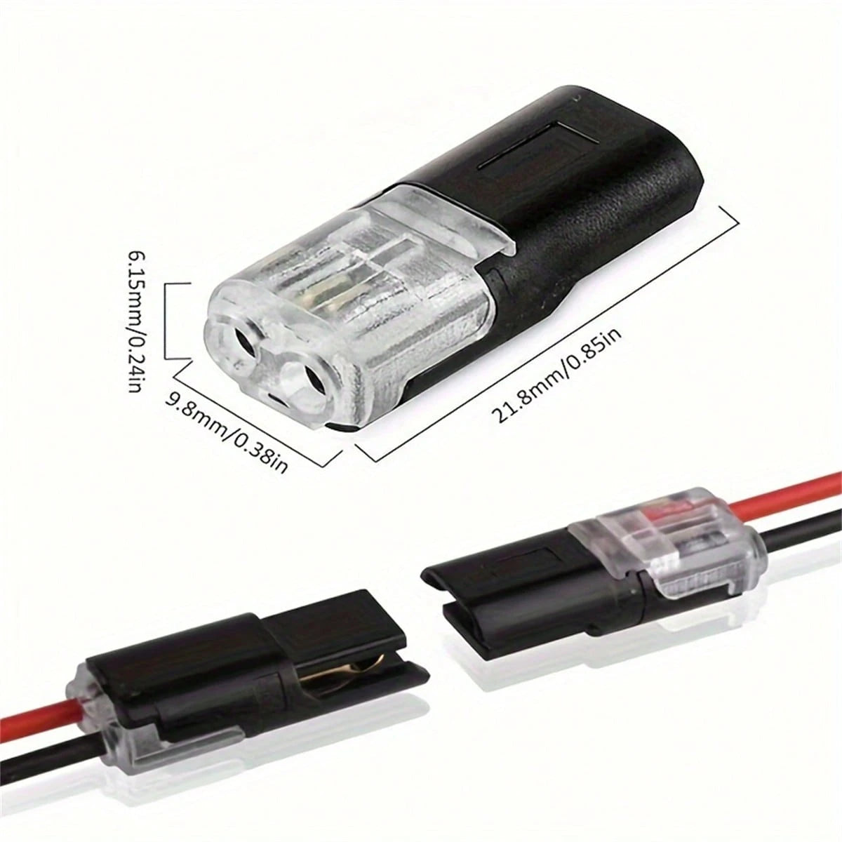 12pcs/60pcs Dual-Wire Insertion Connector, 2-Pin 2-Port, PVC Insulated, Copper Contact Material, Quick Connect Terminal, No-Load Power Mode, With Locking Clip, For LED Wire Connection In Automotive An