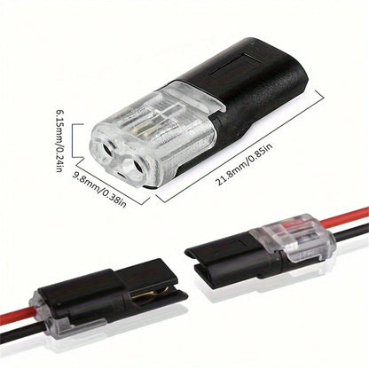 12pcs/60pcs Dual-Wire Insertion Connector, 2-Pin 2-Port, PVC Insulated, Copper Contact Material, Quick Connect Terminal, No-Load Power Mode, With Locking Clip, For LED Wire Connection In Automotive An