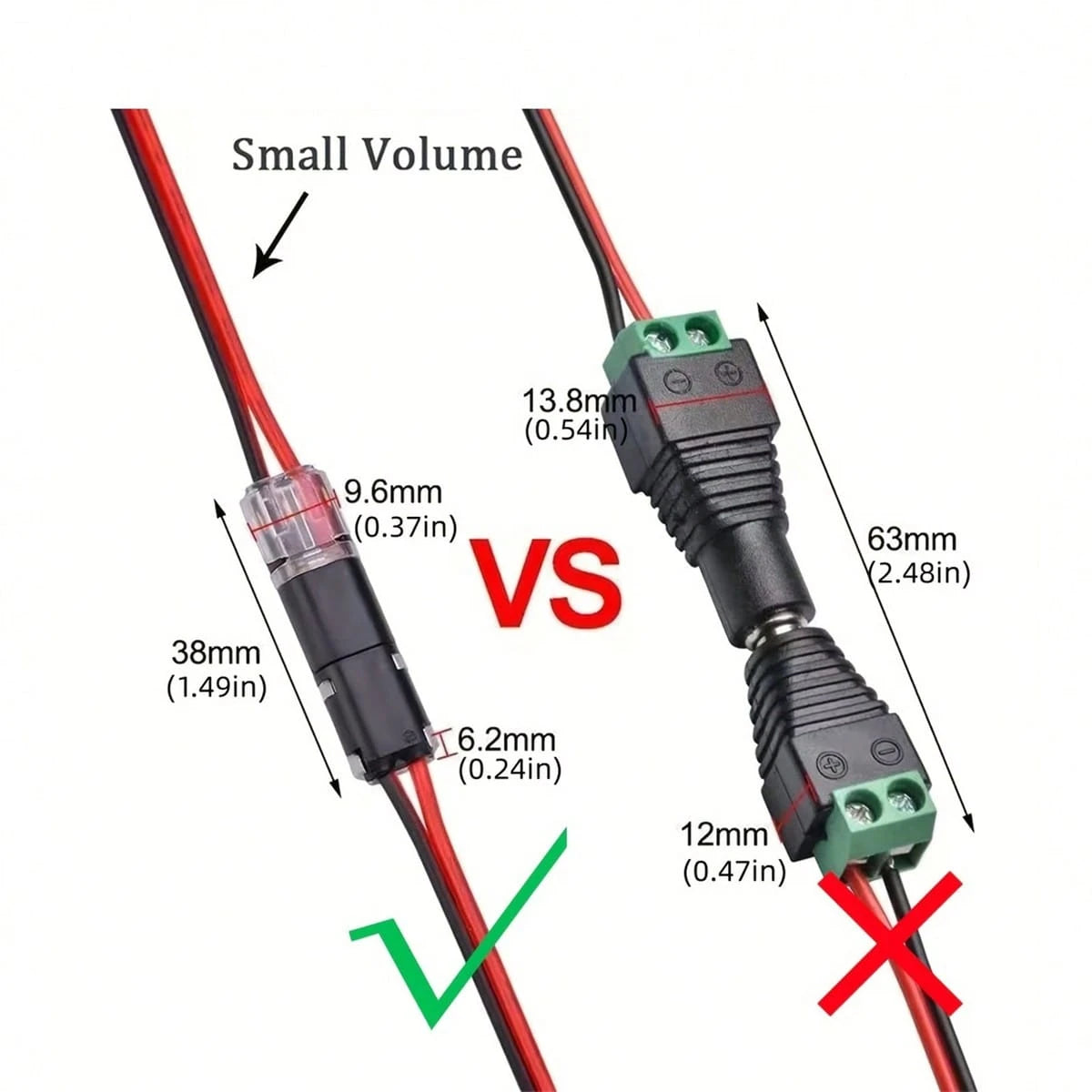 12pcs/60pcs Dual-Wire Insertion Connector, 2-Pin 2-Port, PVC Insulated, Copper Contact Material, Quick Connect Terminal, No-Load Power Mode, With Locking Clip, For LED Wire Connection In Automotive An