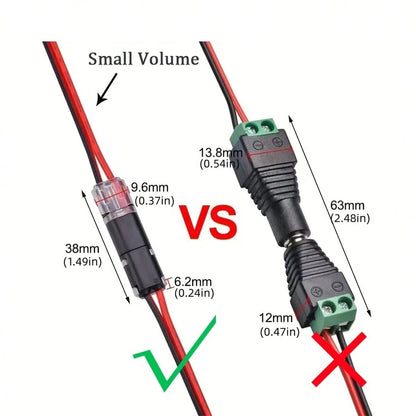 12pcs/60pcs Dual-Wire Insertion Connector, 2-Pin 2-Port, PVC Insulated, Copper Contact Material, Quick Connect Terminal, No-Load Power Mode, With Locking Clip, For LED Wire Connection In Automotive An