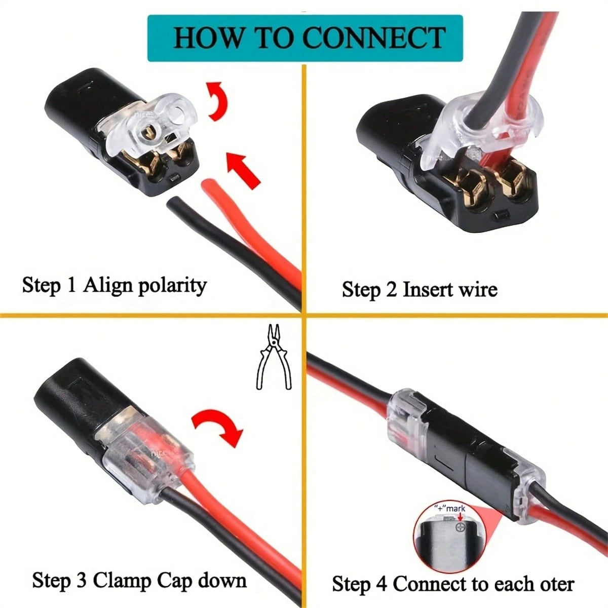 12pcs/60pcs Dual-Wire Insertion Connector, 2-Pin 2-Port, PVC Insulated, Copper Contact Material, Quick Connect Terminal, No-Load Power Mode, With Locking Clip, For LED Wire Connection In Automotive An
