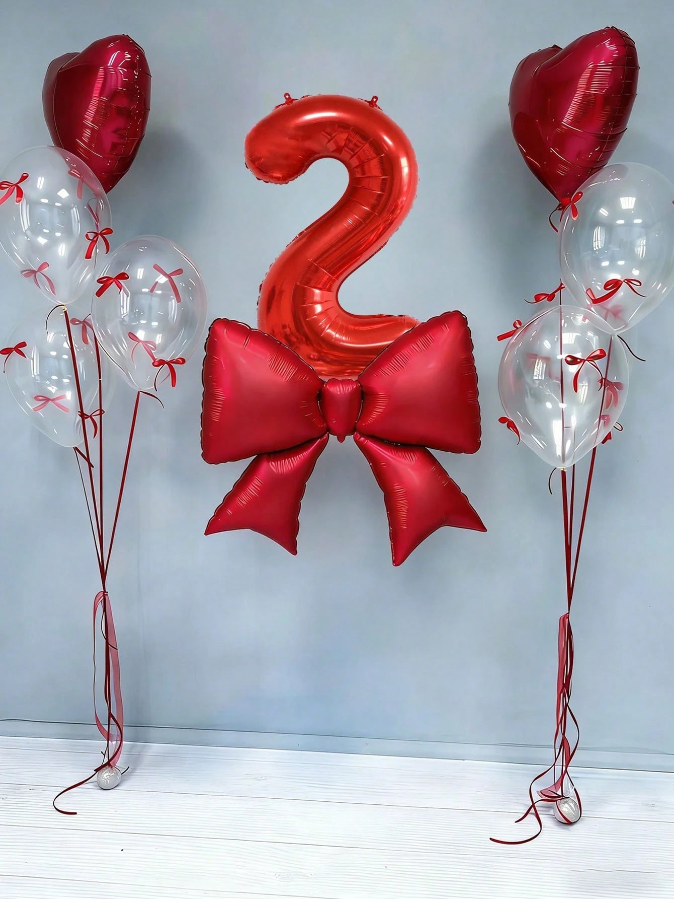 12pcs Birthday Decoration Set, Large Red Bow Foil Balloons, 40-Inch Red 0-9 Birthday Number Balloons, 18-Inch Red Heart Balloons, Clear Latex Balloons (With Balloon Ribbons), Suitable For Birthday Par