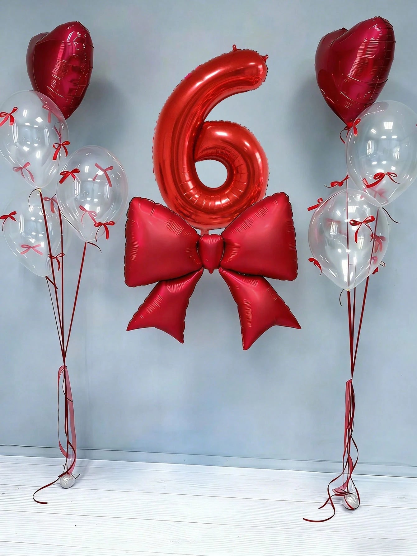 12pcs Birthday Decoration Set, Large Red Bow Foil Balloons, 40-Inch Red 0-9 Birthday Number Balloons, 18-Inch Red Heart Balloons, Clear Latex Balloons (With Balloon Ribbons), Suitable For Birthday Par