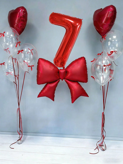 12pcs Birthday Decoration Set, Large Red Bow Foil Balloons, 40-Inch Red 0-9 Birthday Number Balloons, 18-Inch Red Heart Balloons, Clear Latex Balloons (With Balloon Ribbons), Suitable For Birthday Par