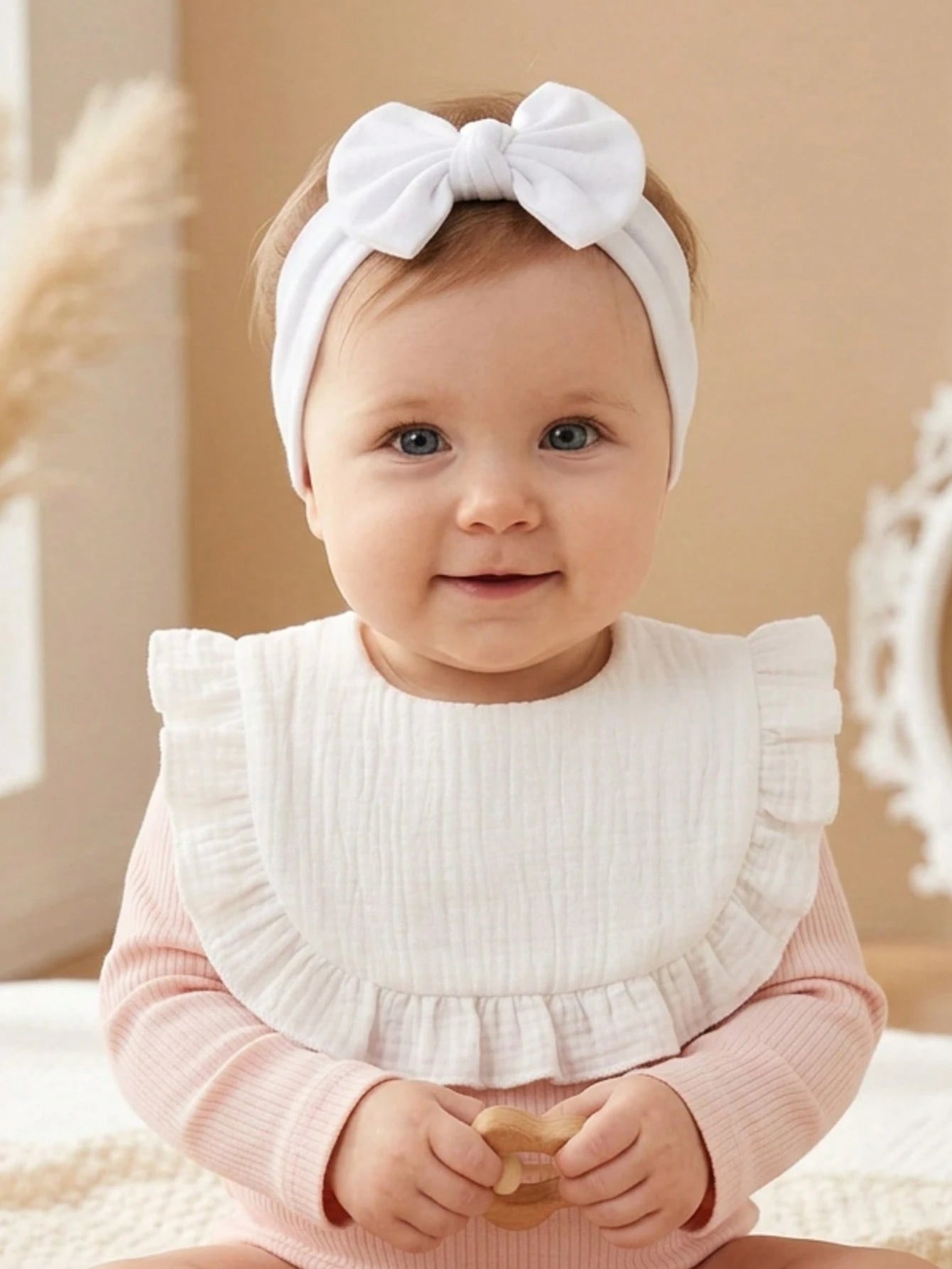 12PCS Newborn 3D Bow Headband + Ruched Texture Baby Bib, Minimalist Milk Style Multi-Color Baby Fontanelle Protection Hair Accessory Set