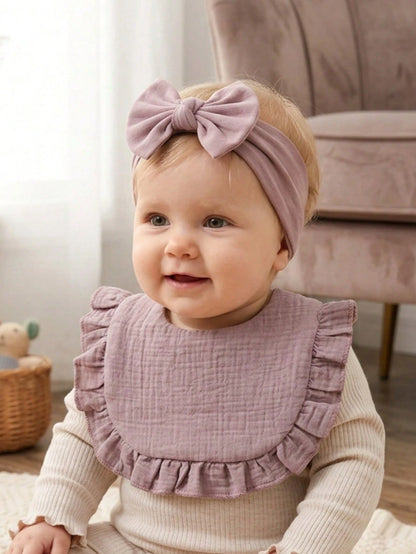12PCS Newborn 3D Bow Headband + Ruched Texture Baby Bib, Minimalist Milk Style Multi-Color Baby Fontanelle Protection Hair Accessory Set