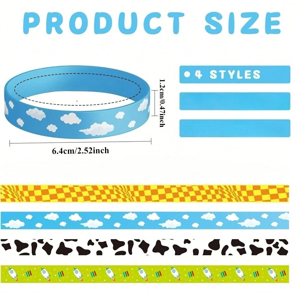 12pcs Random Cartoon Bracelet Party Favor Set, Cow Print Farm Animal Story Theme Wristbands, Birthday Party Gifts, Country Farm Style Party Supplies And Gift Bag Fillers