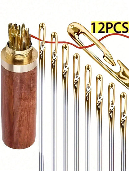 12pcs Stainless Steel Easy-Threading Side Hole Sewing Needles, Suitable For Elderly Handcraft, DIY Household Arts & Crafts Accessories- White, Sewing Needles
