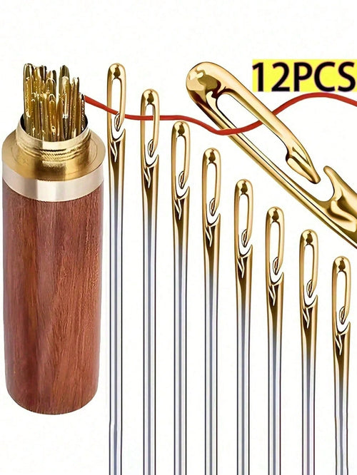 12pcs Stainless Steel Easy-Threading Side Hole Sewing Needles, Suitable For Elderly Handcraft, DIY Household Arts & Crafts Accessories- White, Sewing Needles