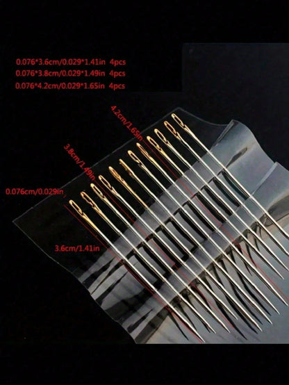 12pcs Stainless Steel Easy-Threading Side Hole Sewing Needles, Suitable For Elderly Handcraft, DIY Household Arts & Crafts Accessories- White, Sewing Needles
