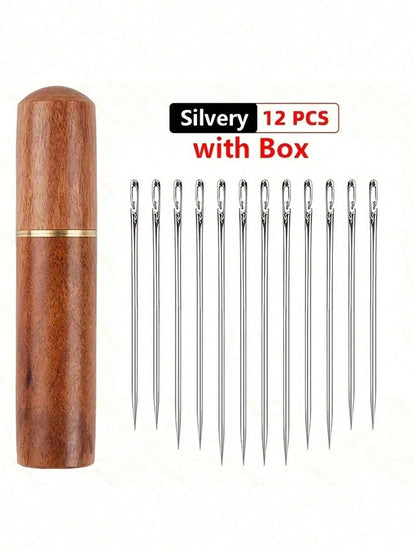 12pcs Stainless Steel Easy-Threading Side Hole Sewing Needles, Suitable For Elderly Handcraft, DIY Household Arts & Crafts Accessories- White, Sewing Needles
