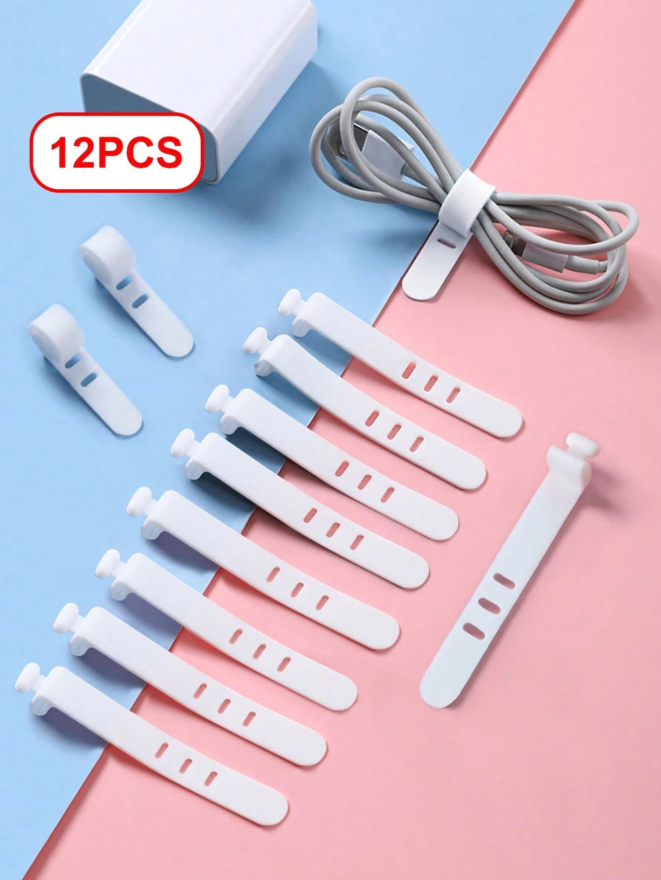 12pcs White Portable Silicon Cable Ties With Buckle For Data Cable, Ethernet Cable, Earphone, Charging Cable Management, Loss Prevention Cable Organizer