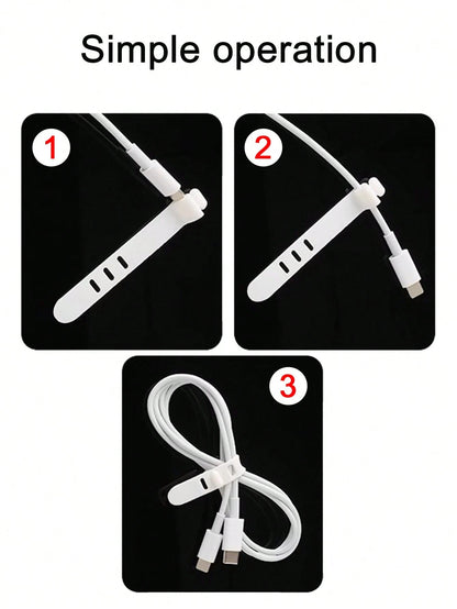 12pcs White Portable Silicon Cable Ties With Buckle For Data Cable, Ethernet Cable, Earphone, Charging Cable Management, Loss Prevention Cable Organizer
