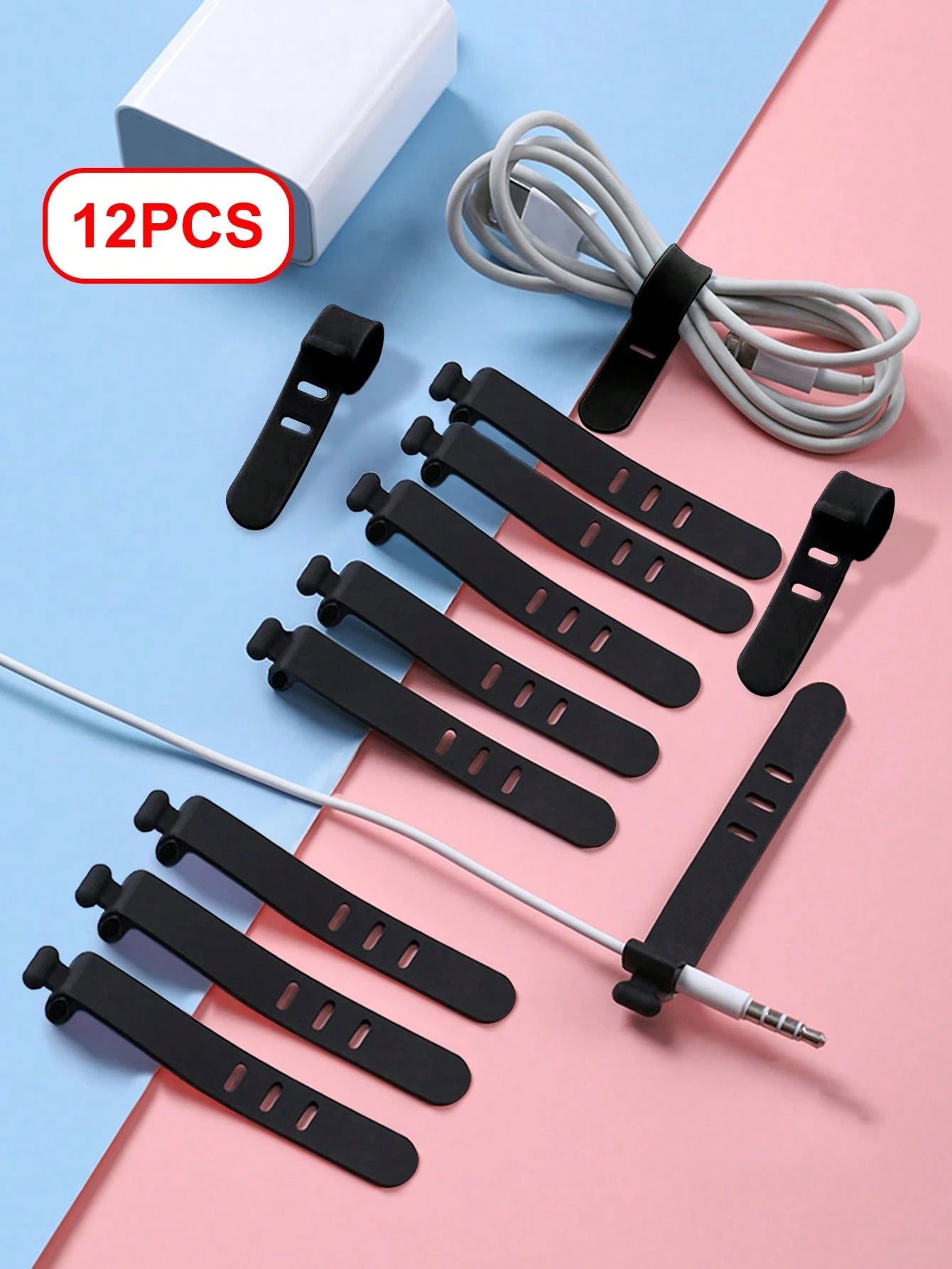 12pcs White Portable Silicon Cable Ties With Buckle For Data Cable, Ethernet Cable, Earphone, Charging Cable Management, Loss Prevention Cable Organizer