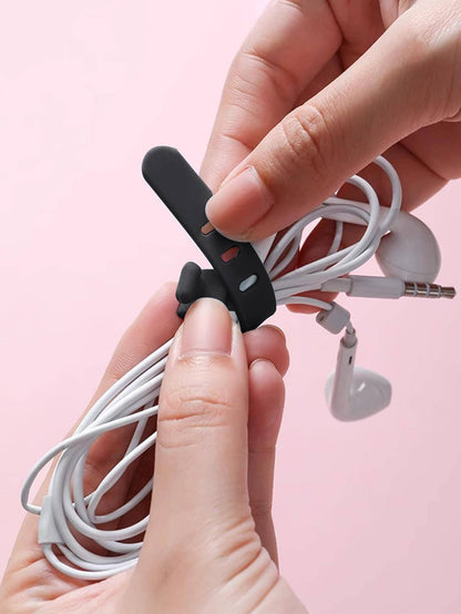 12pcs White Portable Silicon Cable Ties With Buckle For Data Cable, Ethernet Cable, Earphone, Charging Cable Management, Loss Prevention Cable Organizer