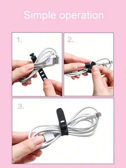 12pcs White Portable Silicon Cable Ties With Buckle For Data Cable, Ethernet Cable, Earphone, Charging Cable Management, Loss Prevention Cable Organizer