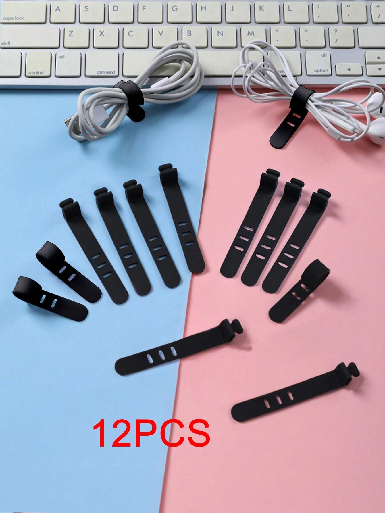 12pcs White Portable Silicon Cable Ties With Buckle For Data Cable, Ethernet Cable, Earphone, Charging Cable Management, Loss Prevention Cable Organizer