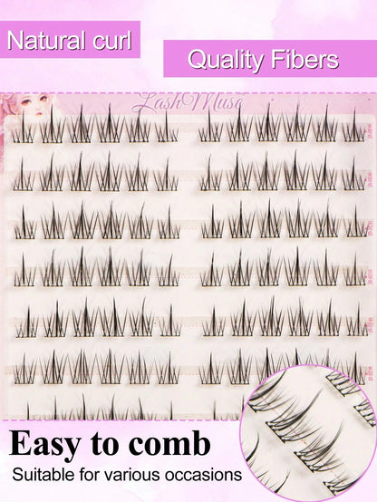 132 Clusters Glue-Free Sunflower False Eyelashes, 6-12MM Mixed Length, Self-Adhesive Strip, No Extra Glue Needed For Quick Application, Sunflower-Shaped Radial Clusters With Natural Curl And Arc, Ligh