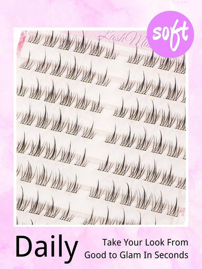 132 Clusters Glue-Free Sunflower False Eyelashes, 6-12MM Mixed Length, Self-Adhesive Strip, No Extra Glue Needed For Quick Application, Sunflower-Shaped Radial Clusters With Natural Curl And Arc, Ligh