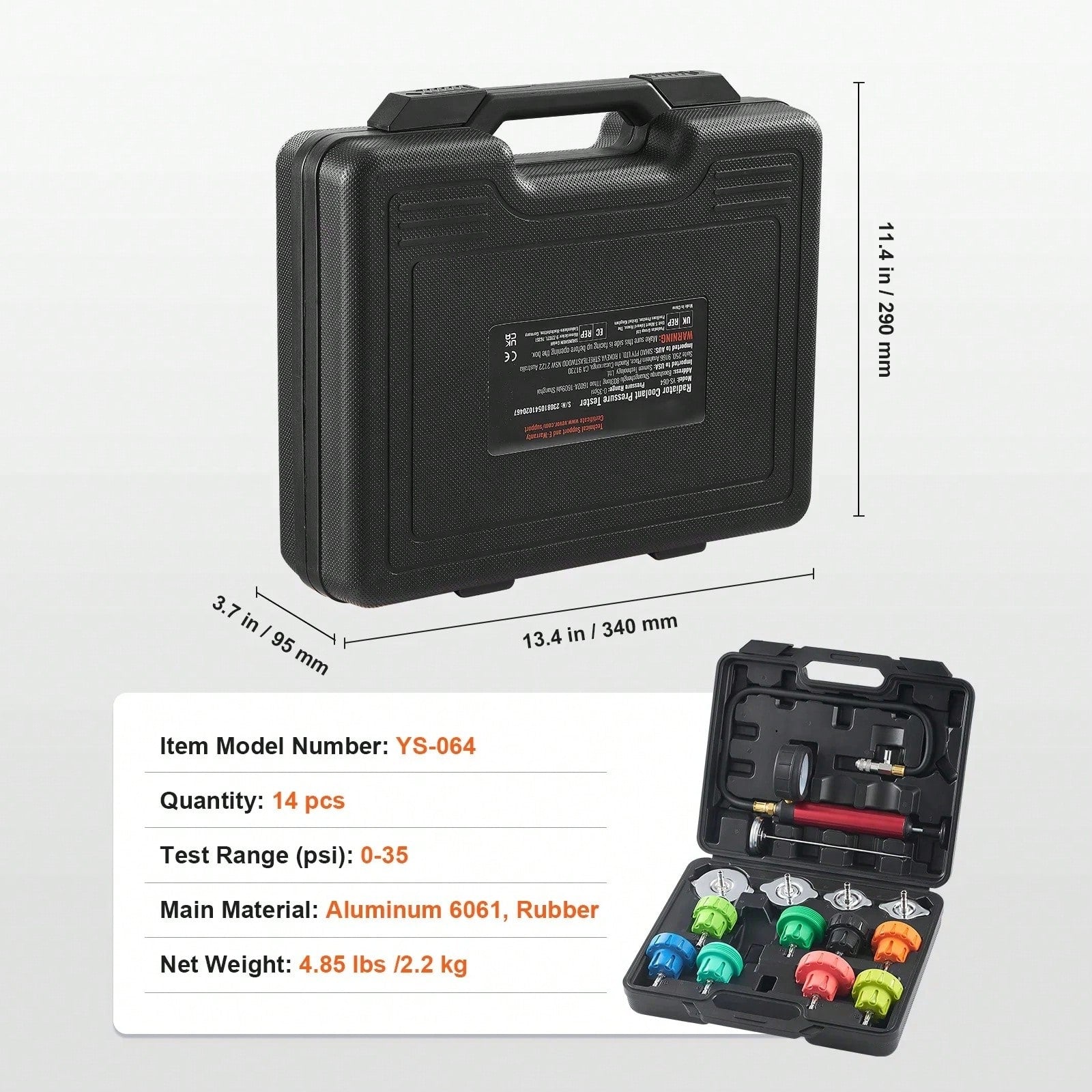 14-Piece Universal Coolant Pressure Examination Set, Manual Pump And Diverse Steel Cap Adapters, Accompanied By A Toolbox, Suitable For Automobiles, Motorcycles, And Truck Cooling Systems