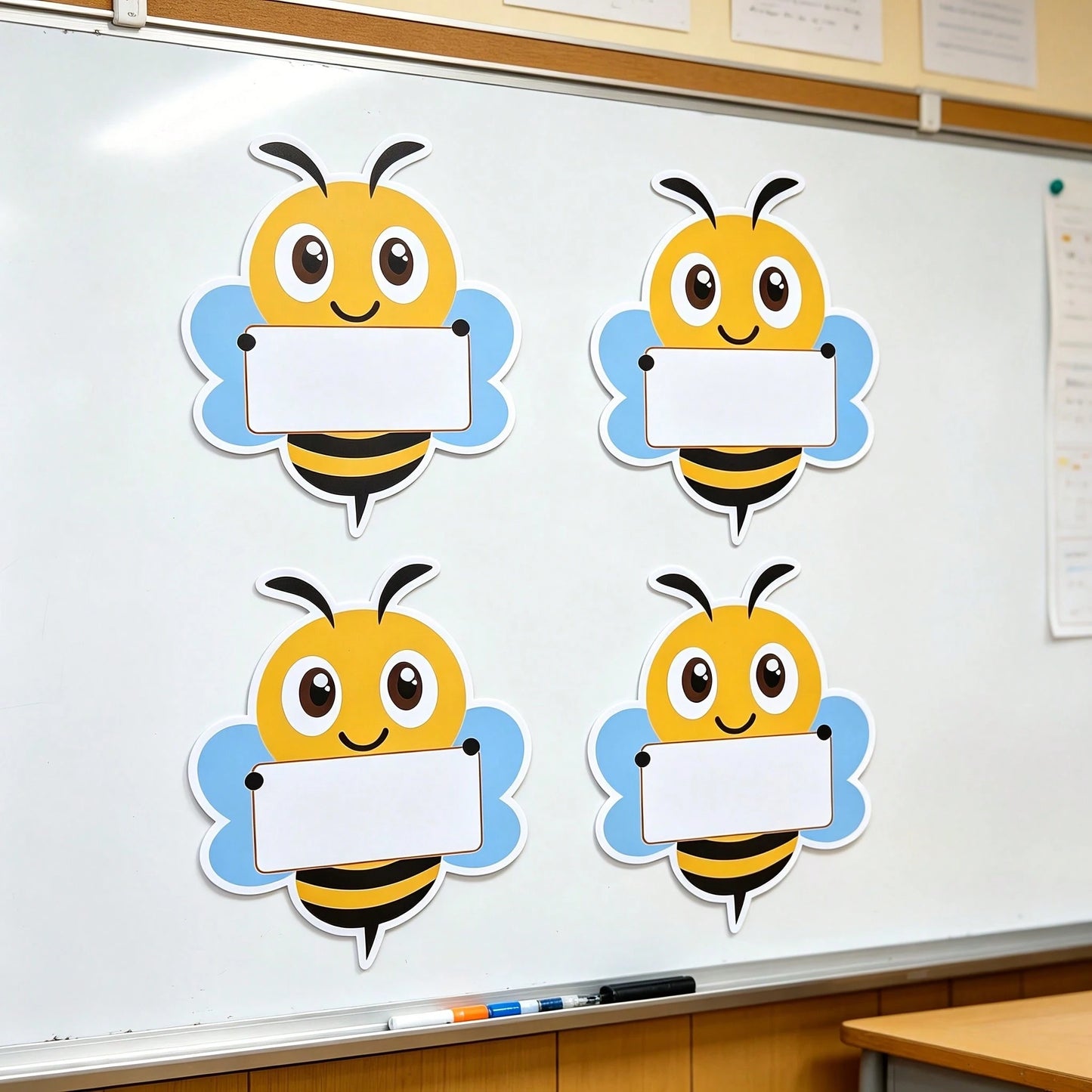 14pcs/Set Back To School Decorations, 12pcs Bee Paper Labels + 2pcs Durable Round Adhesive Stickers, Suitable For Classroom Bulletin Board, Locker, Desk Name Tag Decoration