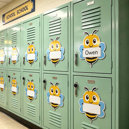 14pcs/Set Back To School Decorations, 12pcs Bee Paper Labels + 2pcs Durable Round Adhesive Stickers, Suitable For Classroom Bulletin Board, Locker, Desk Name Tag Decoration