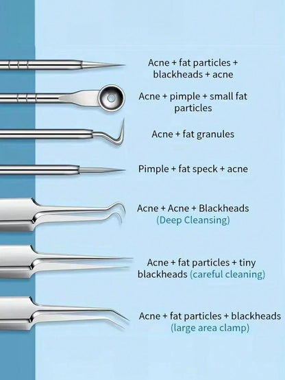 14PCS Stainless Steel Blackhead Removal Tool Set Stainless Steel Acne Removal Tool- Professional Acne Squeezing Kit Beauty Salon Special Blackhead Remover, Acne Needle Tool Pore Cleaner, Deep Cleansi