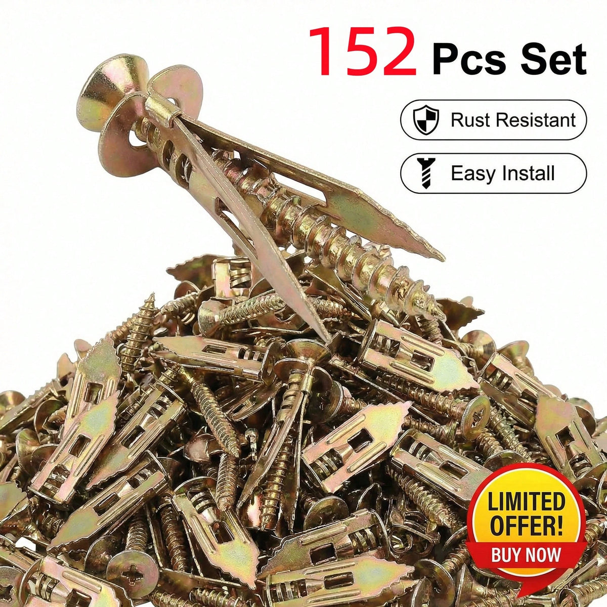 152 Drywall Self-Drilling Fixing Screws, Including 76 Gypsum Board Fixing Screws (With Dimensions Of 0.47X1.18 Inches) And 76 Screws, Allowing For Fixation Without The Need To Drill Holes In Or Throug