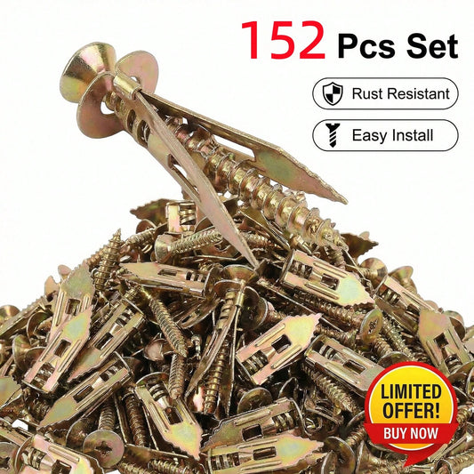 152 Drywall Self-Drilling Fixing Screws, Including 76 Gypsum Board Fixing Screws (With Dimensions Of 0.47X1.18 Inches) And 76 Screws, Allowing For Fixation Without The Need To Drill Holes In Or Throug
