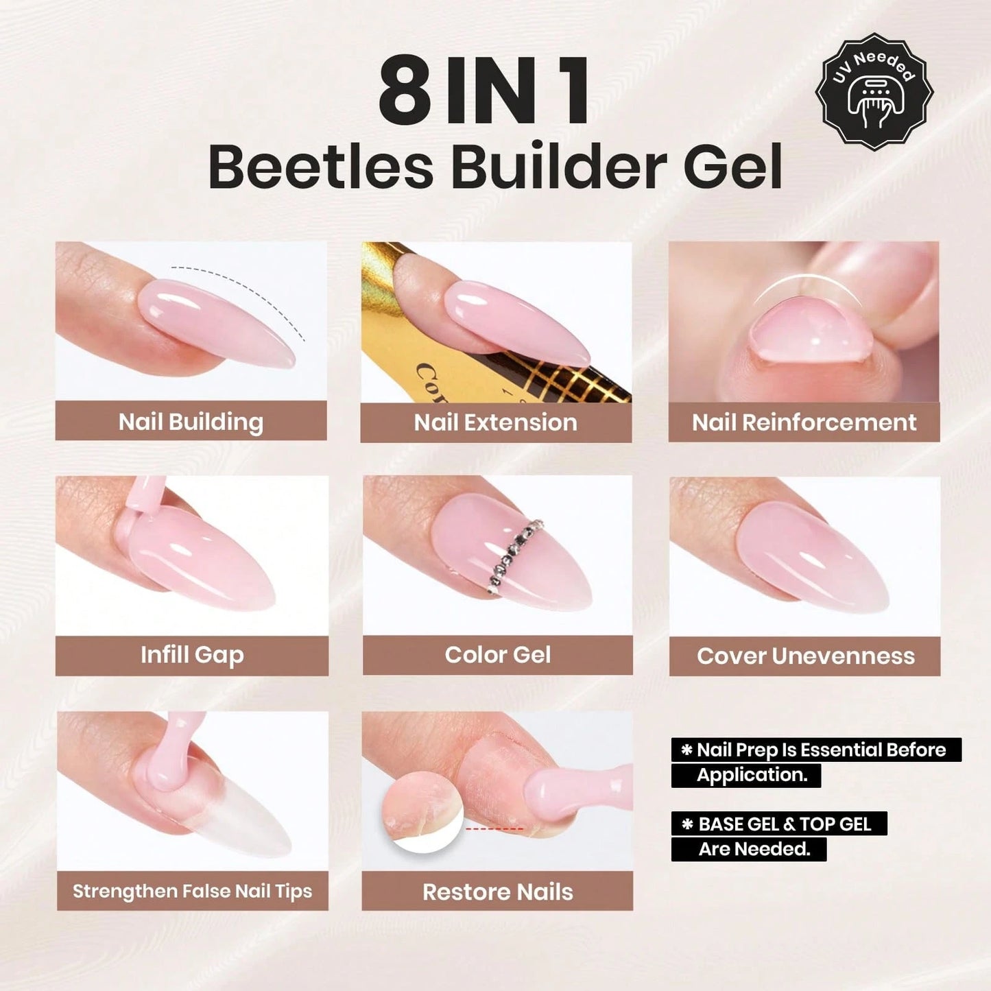 15ML 8 In 1 Jelly Nude Builder Gel Beetles, Multi-Functional Nail Gel For Apex Building Extension & Thin Nail Strengthener, Winter Nail Art Design, Beginner Friendly DIY Manicure For Women, UV LED Lam
