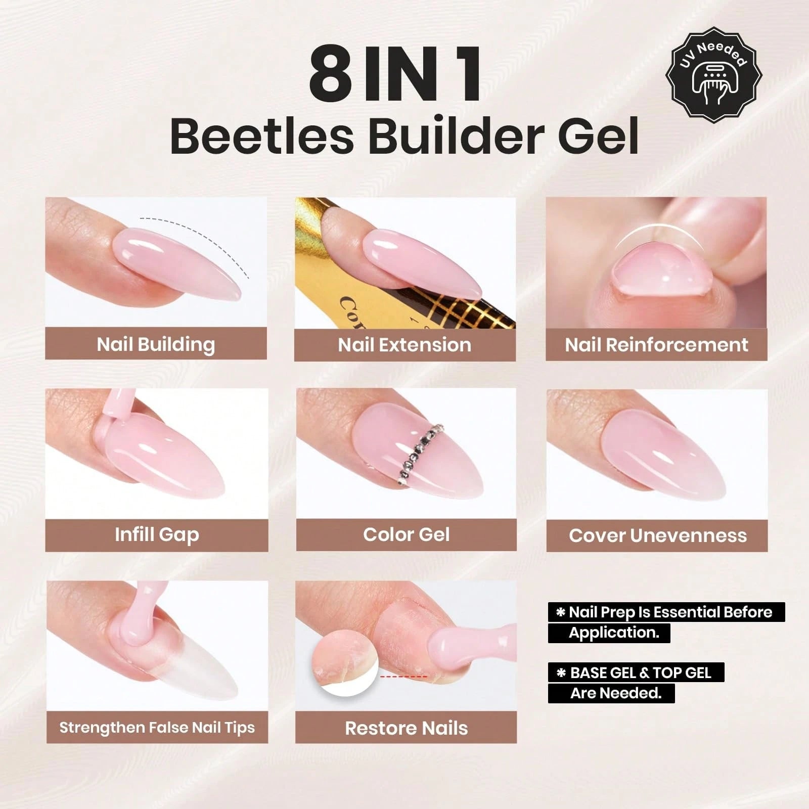 15ML 8 In 1 Jelly Nude Builder Gel Beetles, Multi-Functional Nail Gel For Apex Building Extension & Thin Nail Strengthener, Winter Nail Art Design, Beginner Friendly DIY Manicure For Women, UV LED Lam