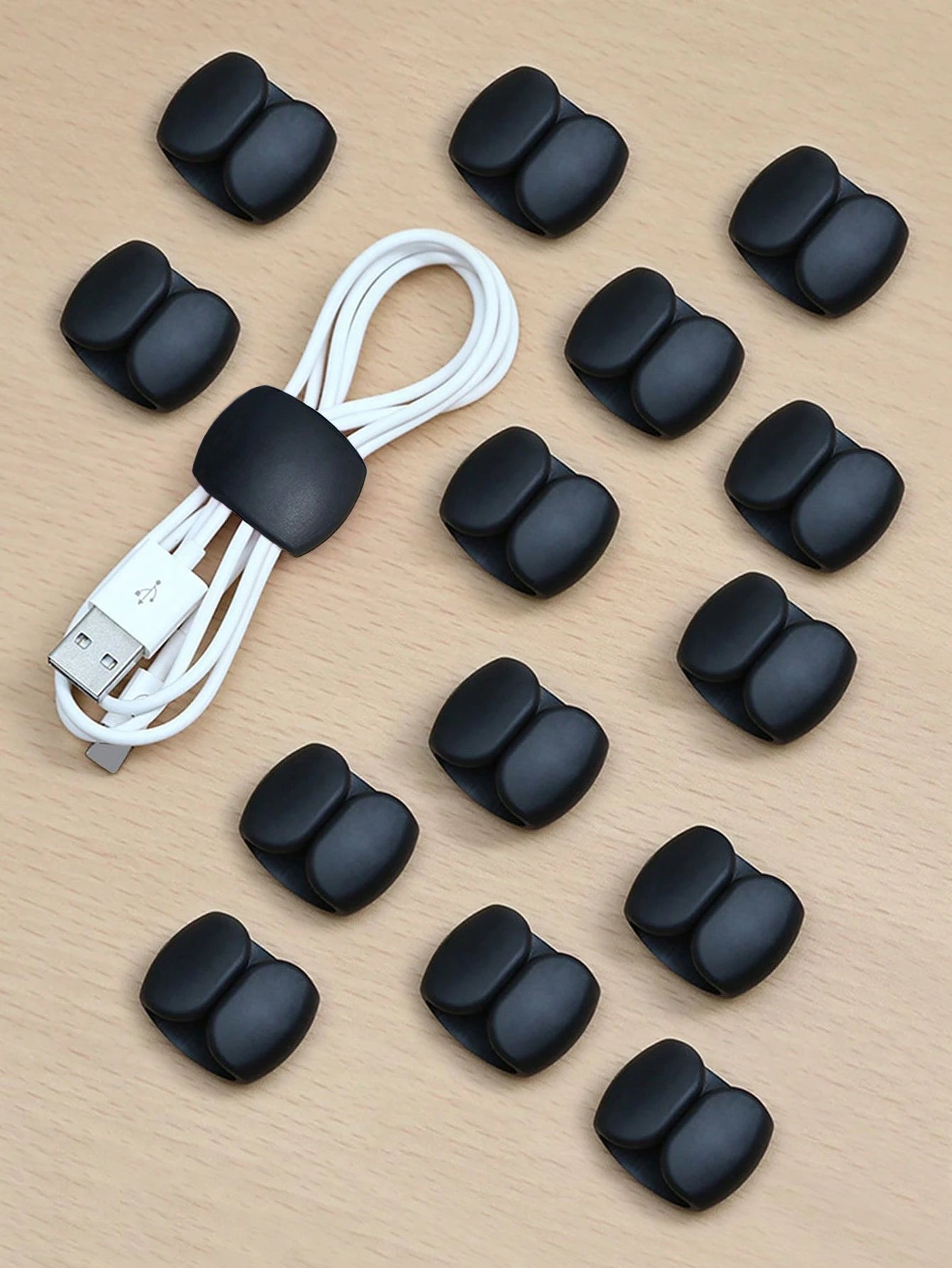 15pcs Black Cable Organizer Clips, Earphone & Charging Cord Winder Clips, Minimalist Multi-Function Cord Wrap Clips
