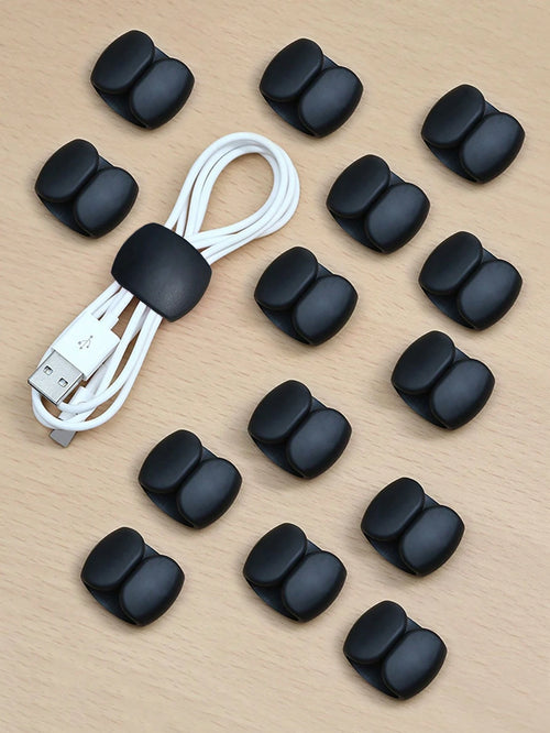 15pcs Black Cable Organizer Clips, Earphone & Charging Cord Winder Clips, Minimalist Multi-Function Cord Wrap Clips