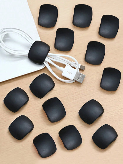 15pcs Black Cable Organizer Clips, Earphone & Charging Cord Winder Clips, Minimalist Multi-Function Cord Wrap Clips