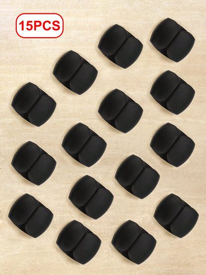 15pcs Black Cable Organizer Clips, Earphone & Charging Cord Winder Clips, Minimalist Multi-Function Cord Wrap Clips