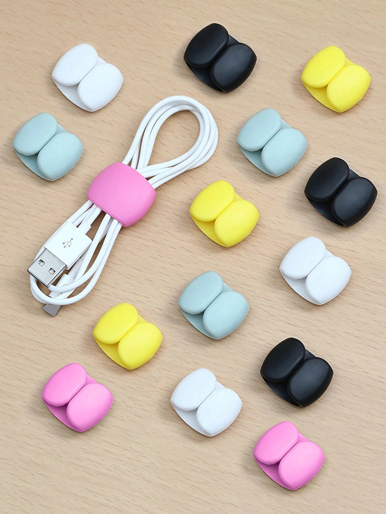 15pcs Black Cable Organizer Clips, Earphone & Charging Cord Winder Clips, Minimalist Multi-Function Cord Wrap Clips