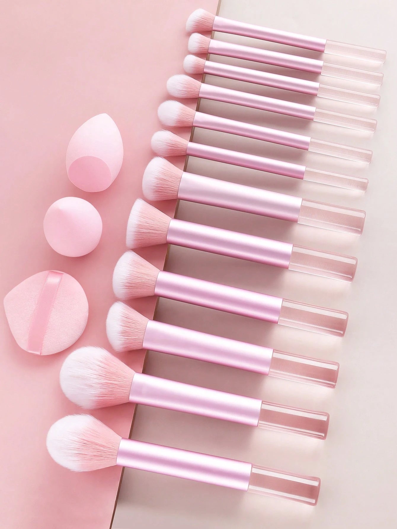 15pcs Professional Makeup Brush Set Includes 12pcs Aluminum Tube Makeup Brushes + 2pcs Big Size Makeup Sponges + 1pc Powder Puff, Powder Brush, Foundation Brush, Contour Brush, Blush Brush, Eyeshadow
