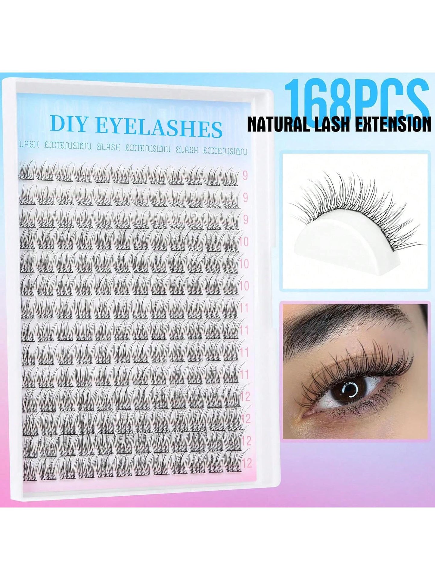168pcs D Songs 9-12mm Mixed 0.07mm 14rows/168pcs Waterproof Mink, Lightweight DIY Lashes For Natural To Dramatic Makeup, Suitable For Daily Use And Eventslash Clusters,Eyelash Clusters,Individual Eyel
