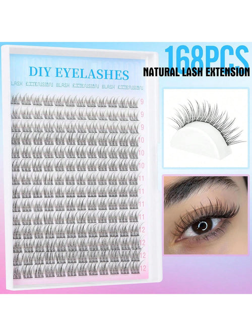 168pcs D Songs 9-12mm Mixed 0.07mm 14rows/168pcs Waterproof Mink, Lightweight DIY Lashes For Natural To Dramatic Makeup, Suitable For Daily Use And Eventslash Clusters,Eyelash Clusters,Individual Eyel