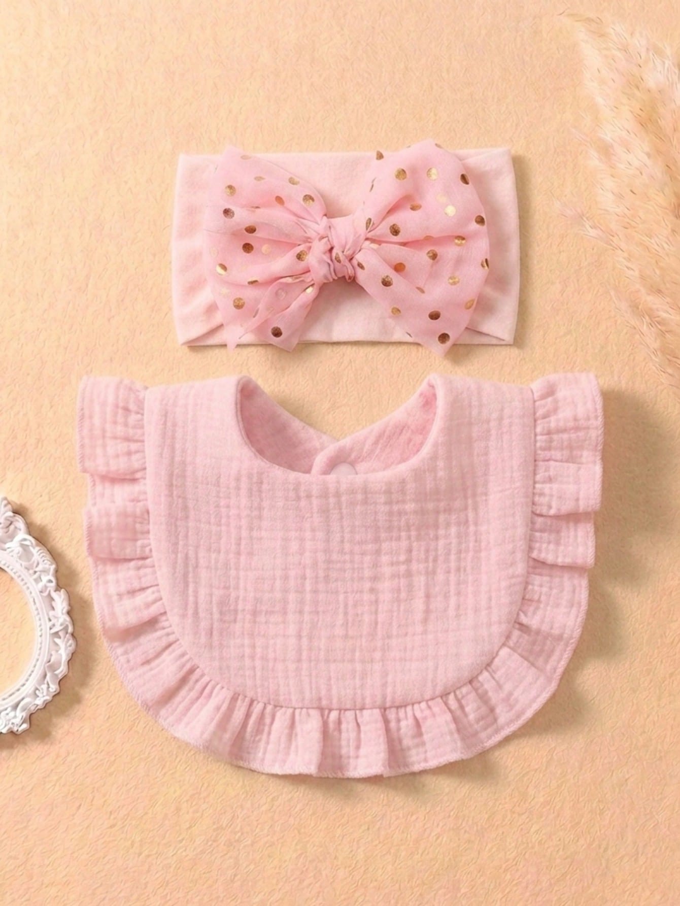 16pcs Newborn Candy Color Ruffled Bibs, Soft Elastic Candy Color Butterfly Headbands, Cute Princess Daily Accessories, Versatile For Everyday Wear