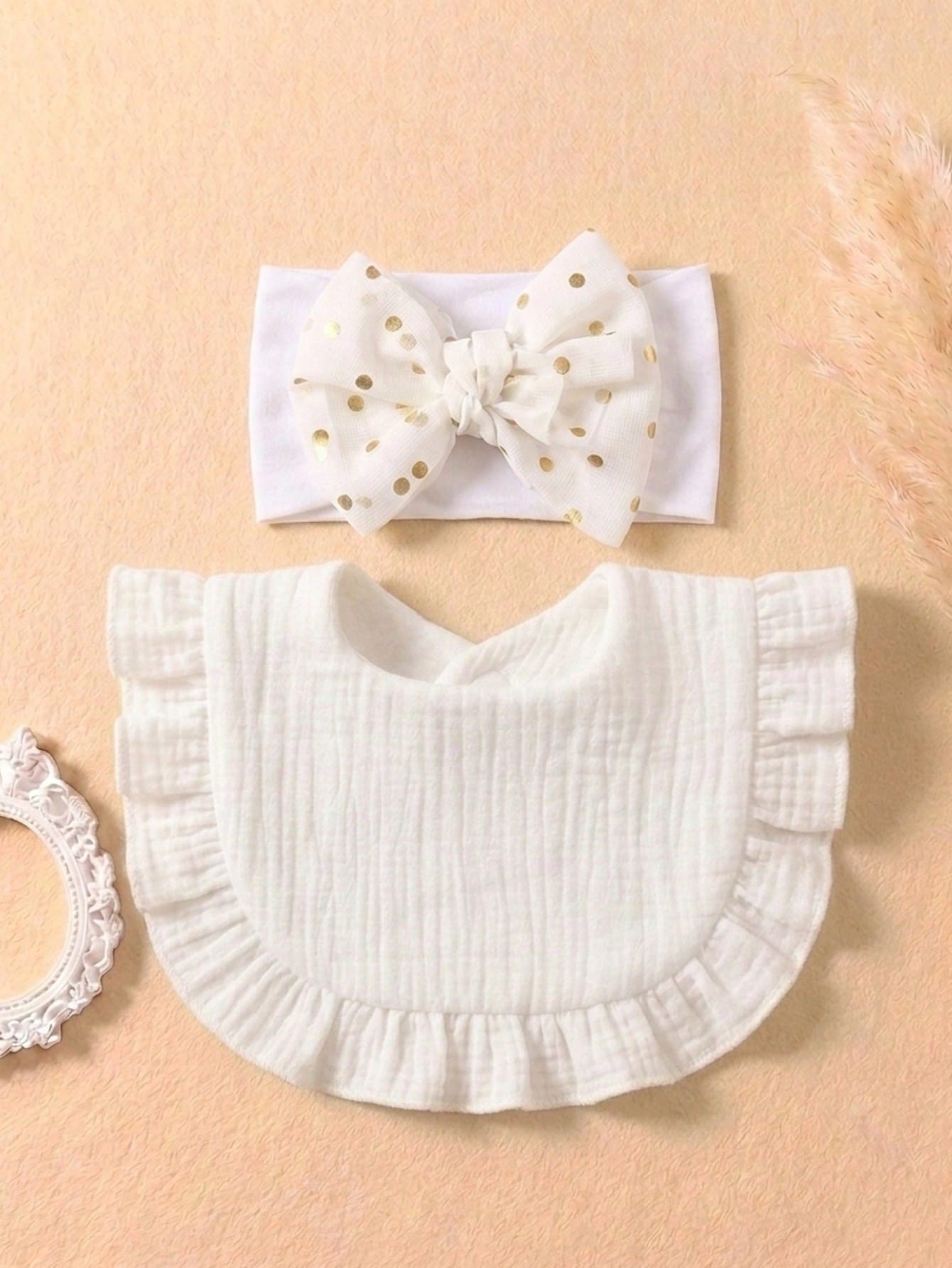 16pcs Newborn Candy Color Ruffled Bibs, Soft Elastic Candy Color Butterfly Headbands, Cute Princess Daily Accessories, Versatile For Everyday Wear