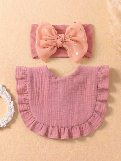 16pcs Newborn Candy Color Ruffled Bibs, Soft Elastic Candy Color Butterfly Headbands, Cute Princess Daily Accessories, Versatile For Everyday Wear