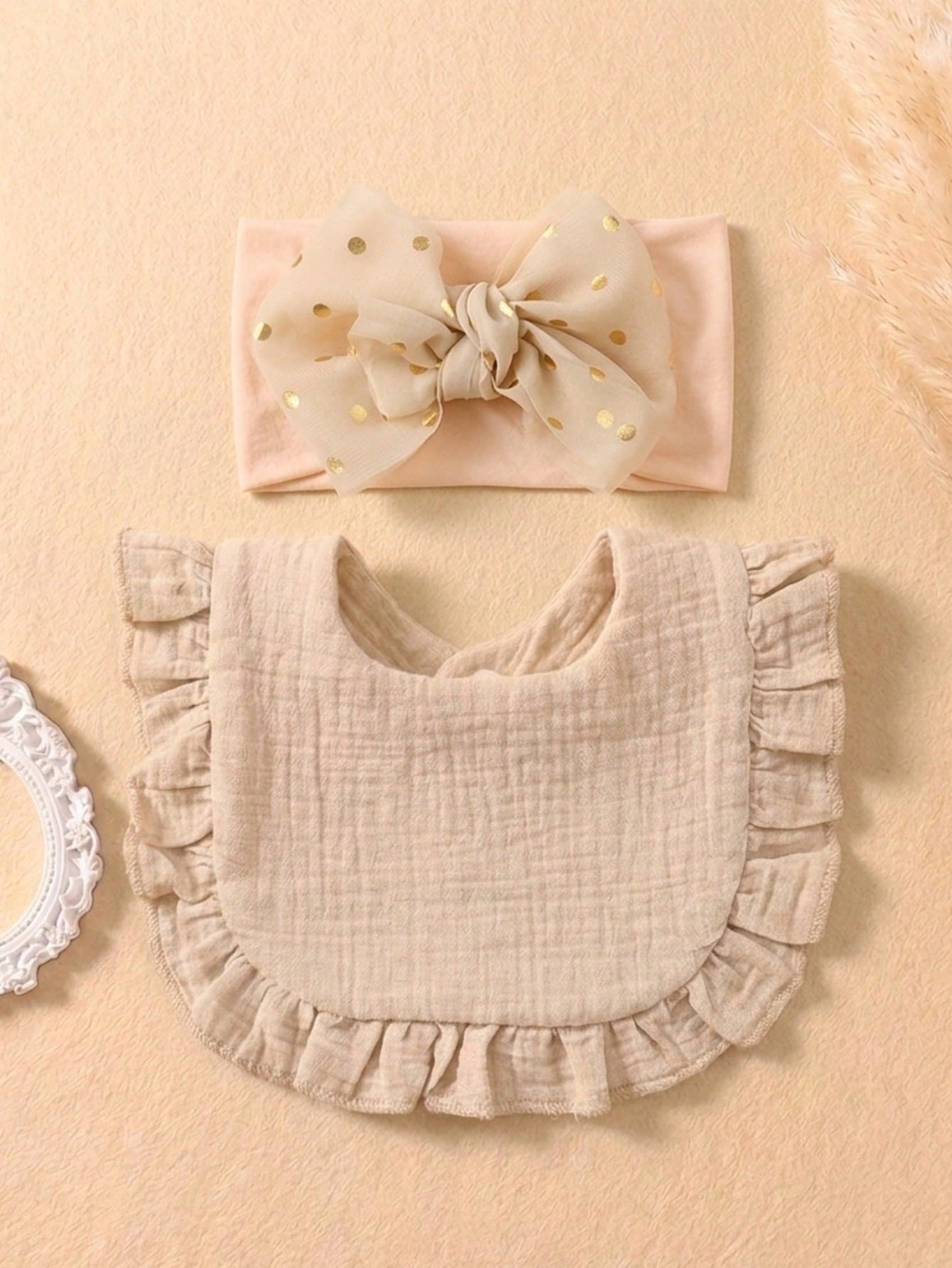 16pcs Newborn Candy Color Ruffled Bibs, Soft Elastic Candy Color Butterfly Headbands, Cute Princess Daily Accessories, Versatile For Everyday Wear